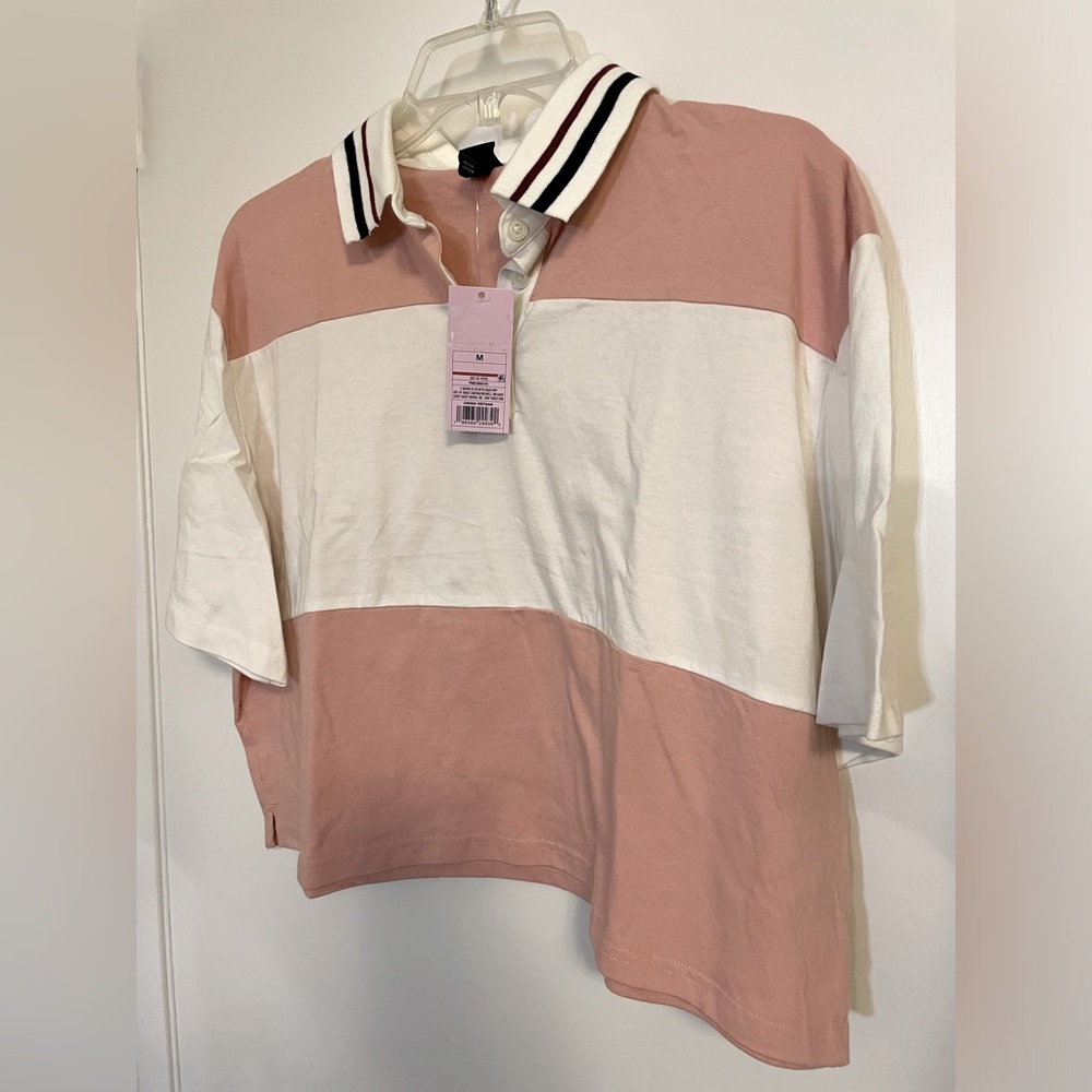 Wild Fable NWT blush/white/blush cropped collared shirt—prep-ilicious!